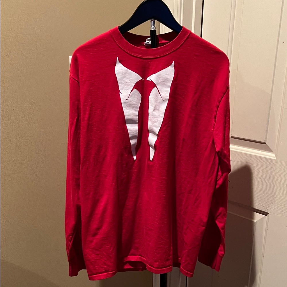 Fruit of the Loom Red Long-Sleeve Tee with White tie suit Graphic